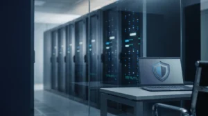 Centro de datos seguro y esquema de capas de protección, representando la adecuación al Esquema Nacional de Seguridad (ENS) del Real Decreto 311/2022
