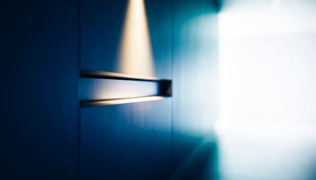 Portal seguro iluminado en un interior corporativo minimalista, imagen abstracta de un canal de denuncias confidencial